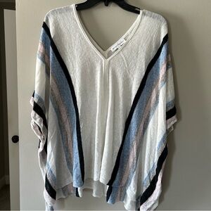 White + Warren Cream V-Neck Lightweight linen Top oversized